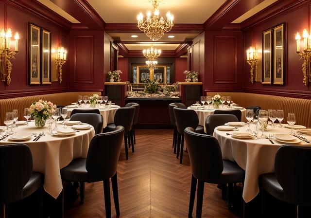 The elegant and intimate interior of The Kettle Room restaurant.